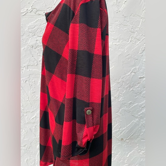 NWT HoneyMe Buffalo Plaid Checkered Red & Black Tunic Small - Picture 5 of 15